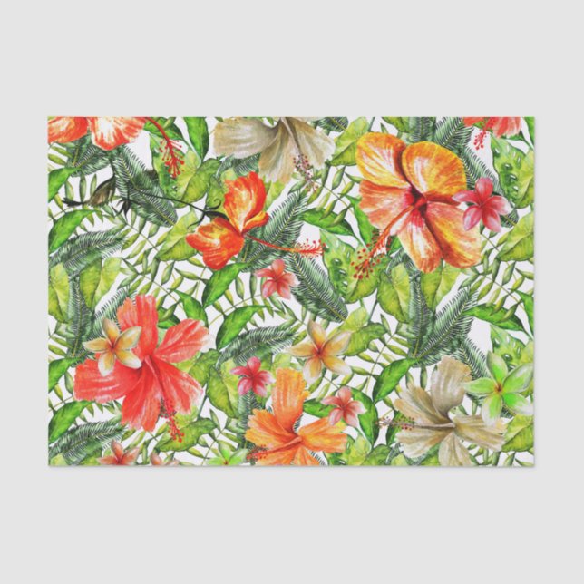 Tropical Exotic Jungle Hibiscus Flower Flowers Tissue Paper (Front)