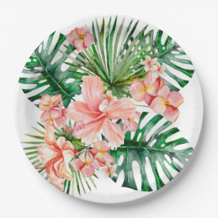 Tropical Exotic Jungle Hibiscus Flowers Paper Plate