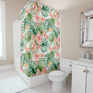 Tropical Exotic Jungle Hibiscus Flowers Shower Curtain
