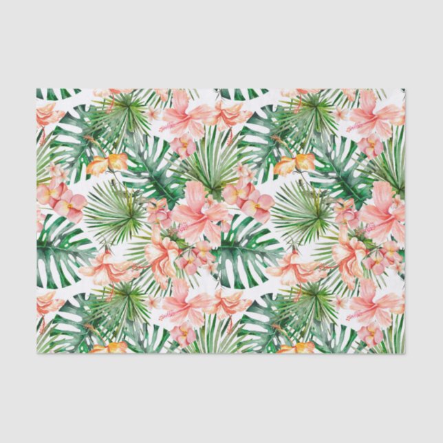 Tropical Exotic Jungle Hibiscus Flowers Tissue Paper (Front)
