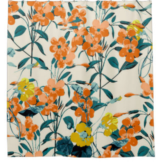 Tropical Exotic Leaves: Hand-Drawn Vintage Shower Curtain