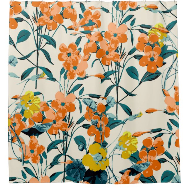 Tropical Exotic Leaves: Hand-Drawn Vintage Shower Curtain (Front)