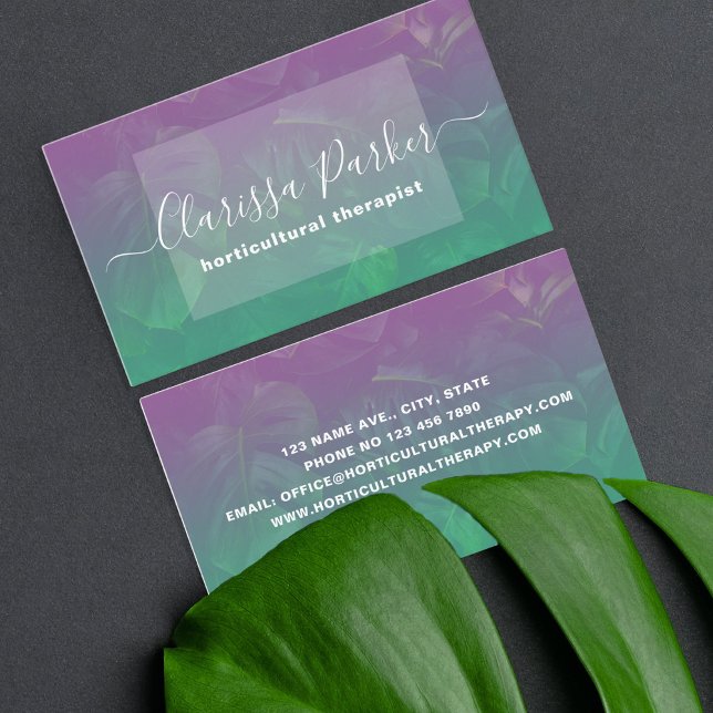 Tropical Exotic Monstera Leaves Purple Green Ombre Business Card (Creator Uploaded)