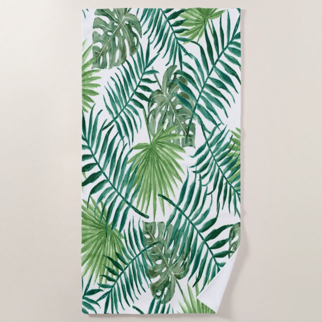 Tropical Exotic ,Palm Leaves Beach Towel (Front)