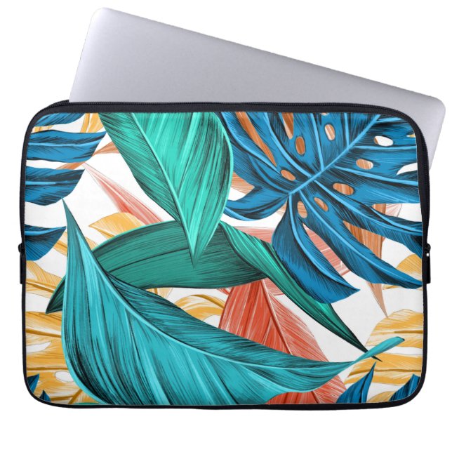 Tropical exotic palm leaves laptop sleeve (Front)