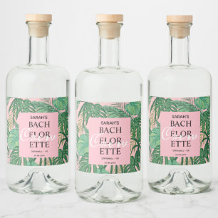 Tropical Exotic Palm Pink Bachelorette Crew Party  Liquor Bottle Label