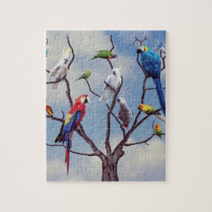Tropical exotic parrots sitting on the tree jigsaw puzzle