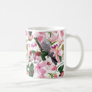 Tropical exotic pattern with parrot and flowers  coffee mug