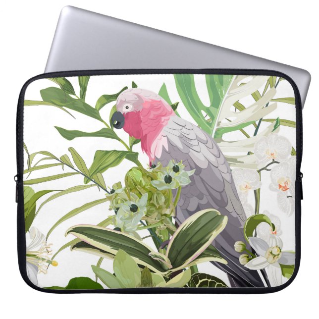 Tropical exotic pattern with parrot and flowers laptop sleeve (Front)