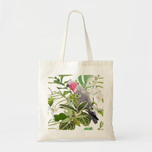 Tropical exotic pattern with parrot and flowers tote bag