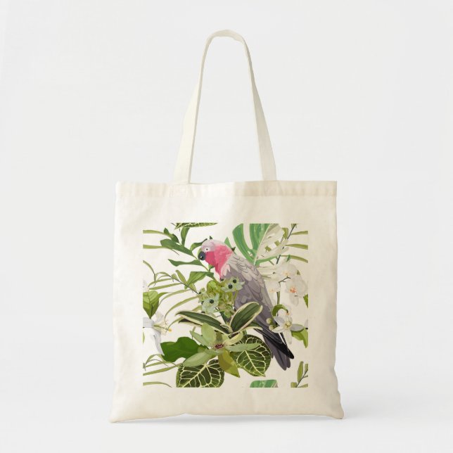 Tropical exotic pattern with parrot and flowers  tote bag (Front)