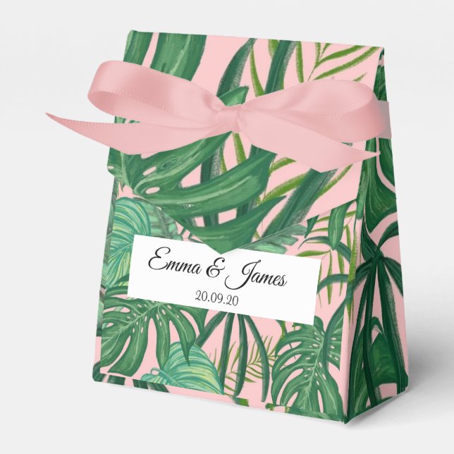 Tropical Exotic Pink Greenery Destination Wedding  Favour Box (Front Side)