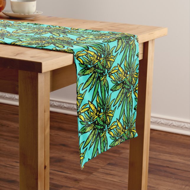 Tropical Exotic Stylish Plants Pattern Short Table Runner (In Situ)