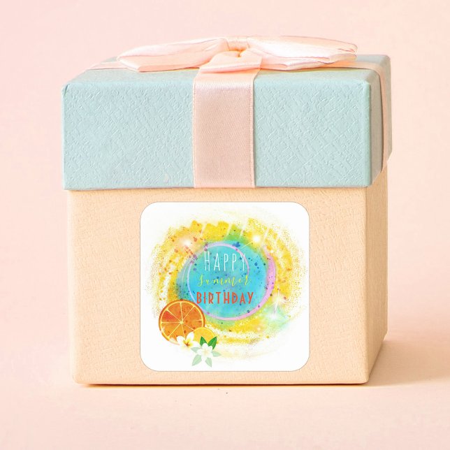 Tropical Exotic Summer Composition Personalized Square Sticker (Creator Uploaded)