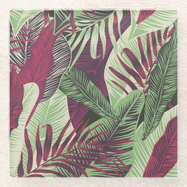 Tropical Exotic: Trendy Green Seamless Glass Coaster (Front)