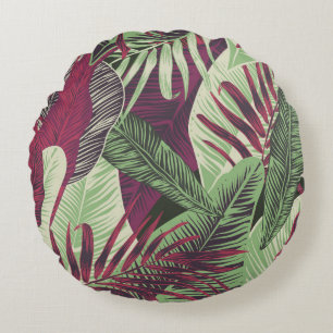 Tropical Exotic: Trendy Green Seamless Round Cushion
