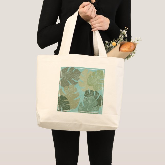 Tropical Faded Leaves Large Tote Bag (Front (Product))