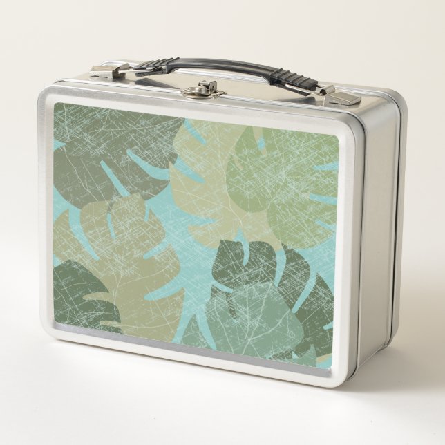 Tropical Faded Leaves Metal Lunch Box (Front)
