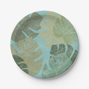 Tropical Faded Leaves Paper Plate