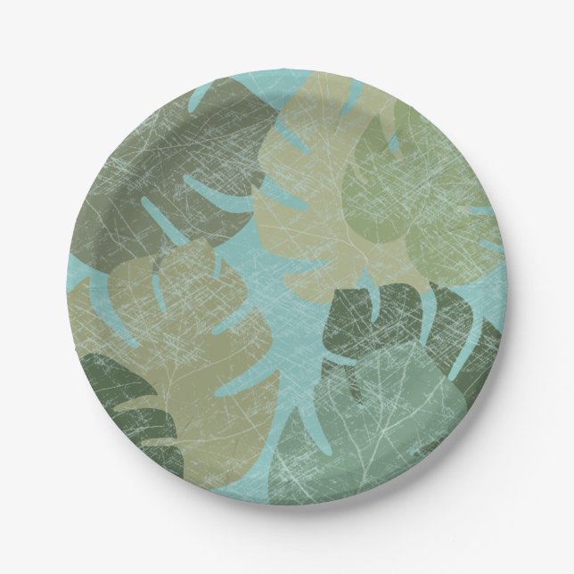 Tropical Faded Leaves Paper Plate (Front)