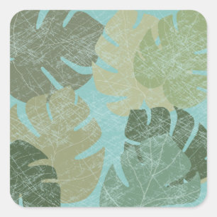 Tropical Faded Leaves Square Sticker