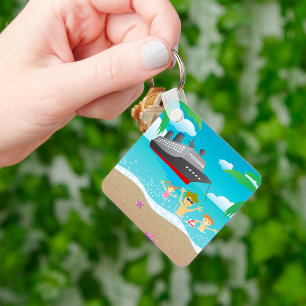 Tropical Family Beach Cruise Fun Key Ring