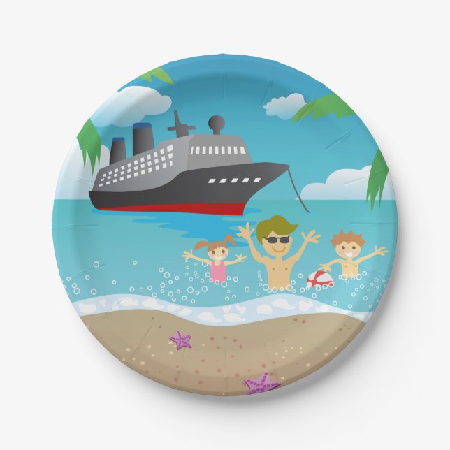 Tropical Family Beach Cruise Fun Paper Plate (Front)