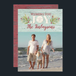 Tropical Family Christmas Holiday Beach Card<br><div class="desc">Tropical Christmas greeting cards. Joyful holiday greetings from the beach. A sand dollar and holly with sea grasses decorate this card.</div>