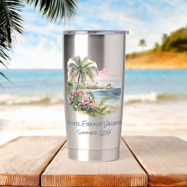 Tropical Family Vacation Reunion Commemorative Insulated Tumbler (Beach)