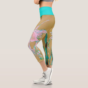 Tropical Fantail Fish Watercolor Capri Leggings