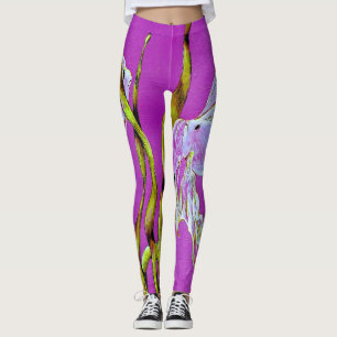 Tropical Fantail Fish Watercolor Hot Pink Leggings