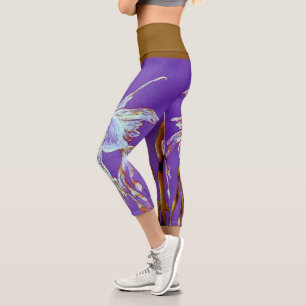 Tropical Fantail Fish Watercolor Purple Capri Leggings