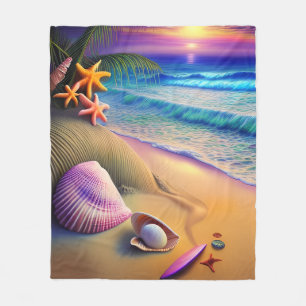 Tropical Fantasy Beach Sunset Fleece Blanket