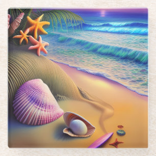 Tropical Fantasy Beach Sunset Glass Coaster