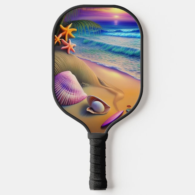 Tropical Fantasy Beach Sunset Pickleball Paddle (Front)