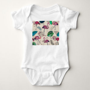 Tropical Fantasy: Flamingo Leaf Pattern Baby Bodysuit
