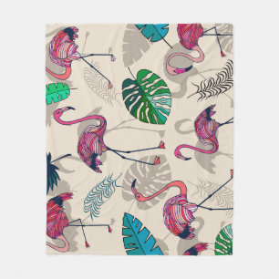 Tropical Fantasy: Flamingo Leaf Pattern Fleece Blanket