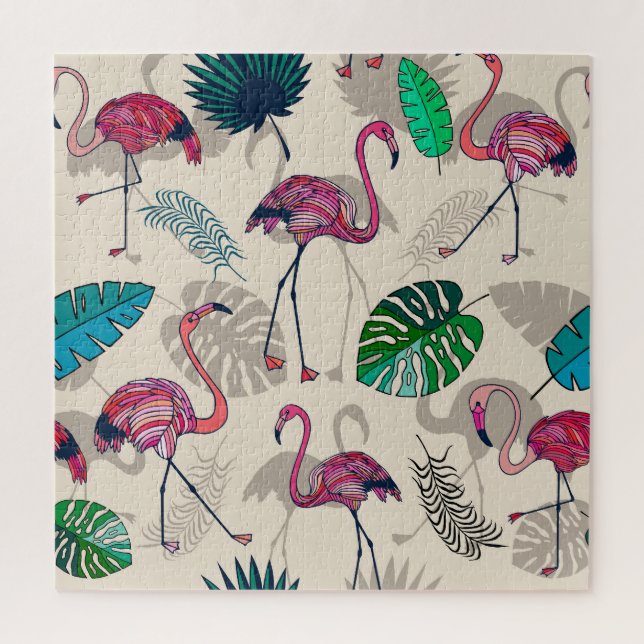 Tropical Fantasy: Flamingo Leaf Pattern Jigsaw Puzzle (Vertical)