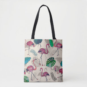 Tropical Fantasy: Flamingo Leaf Pattern Tote Bag