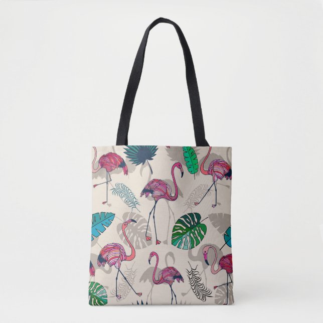 Tropical Fantasy: Flamingo Leaf Pattern Tote Bag (Front)