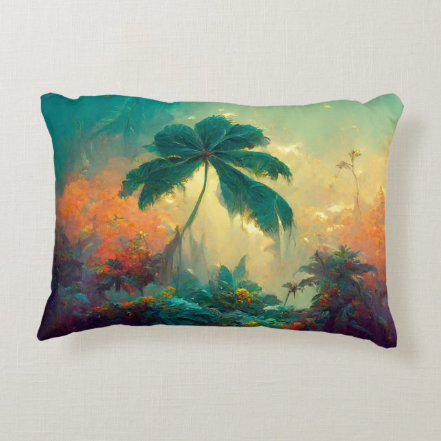 Tropical Fantasy Sea & Palm Trees Decorative Cushion (Back)
