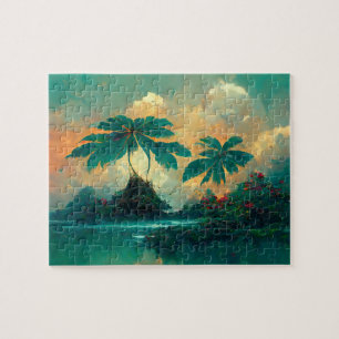 Tropical Fantasy Sea & Palm Trees Jigsaw Puzzle