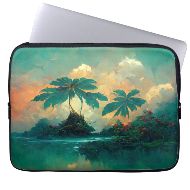 Tropical Fantasy Sea & Palm Trees Laptop Sleeve (Front)