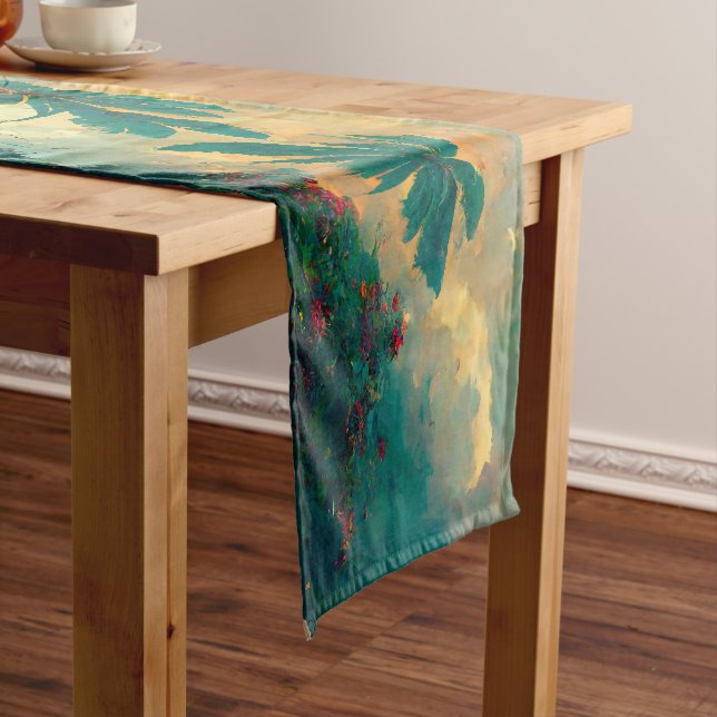 Tropical Fantasy Sea & Palm Trees Short Table Runner (In Situ)