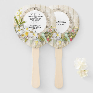 Tropical Faux Wood and Floral Wedding Program Hand Fan