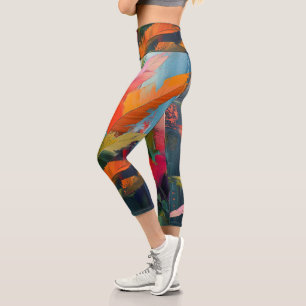 Tropical Feathers – Vibrant Botanical Abstraction Capri Leggings