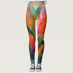 Tropical Feathers – Vibrant Botanical Abstraction Leggings