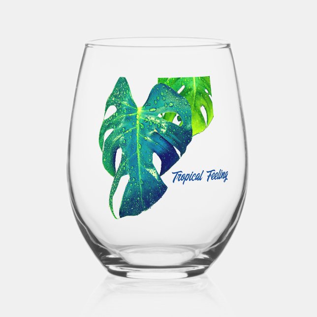 Tropical Feeling Monstera Stemless Wine Glass (Front)