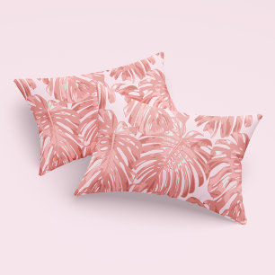 Tropical Feminine Warm Pink Monstera Jungle Leaves Pillowcase