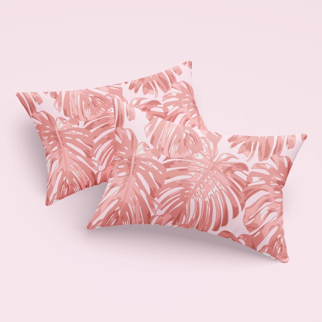 Tropical Feminine Warm Pink Monstera Jungle Leaves Pillowcase (Creator Uploaded)